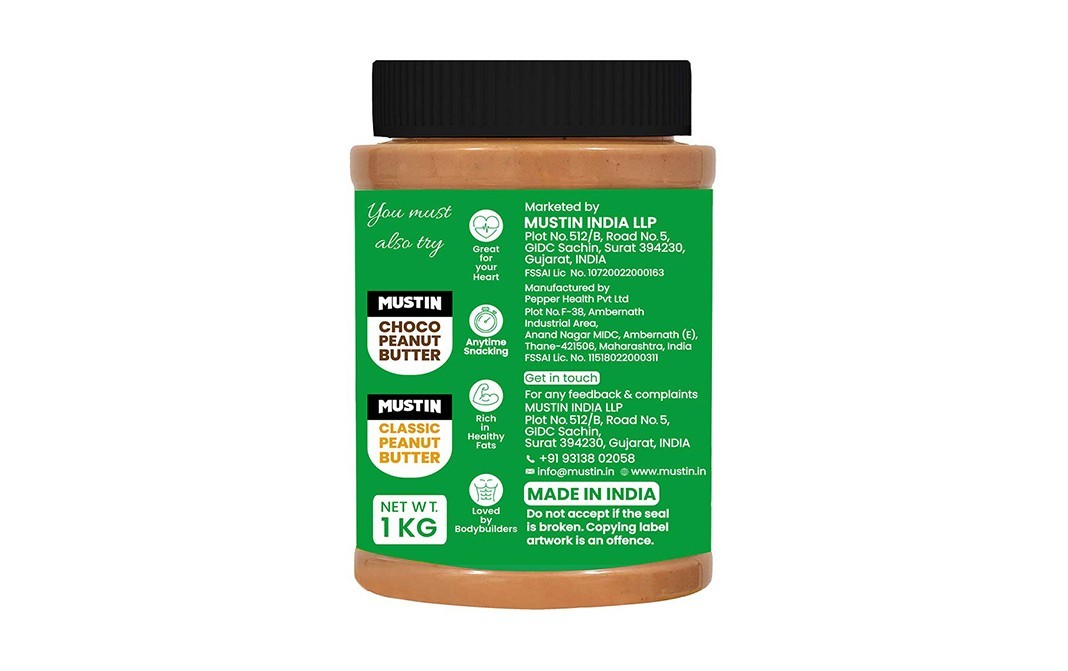Mustin 100% Raw Peanut Butter    Plastic Jar  1 kilogram